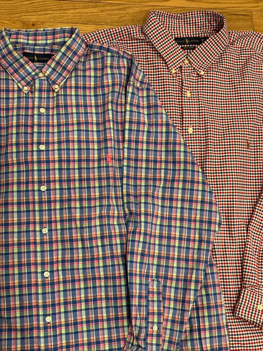 Ralph Lauren Men's Shirts 3XB Red Blue White Check Pink Blue Plaid Lot Of 2